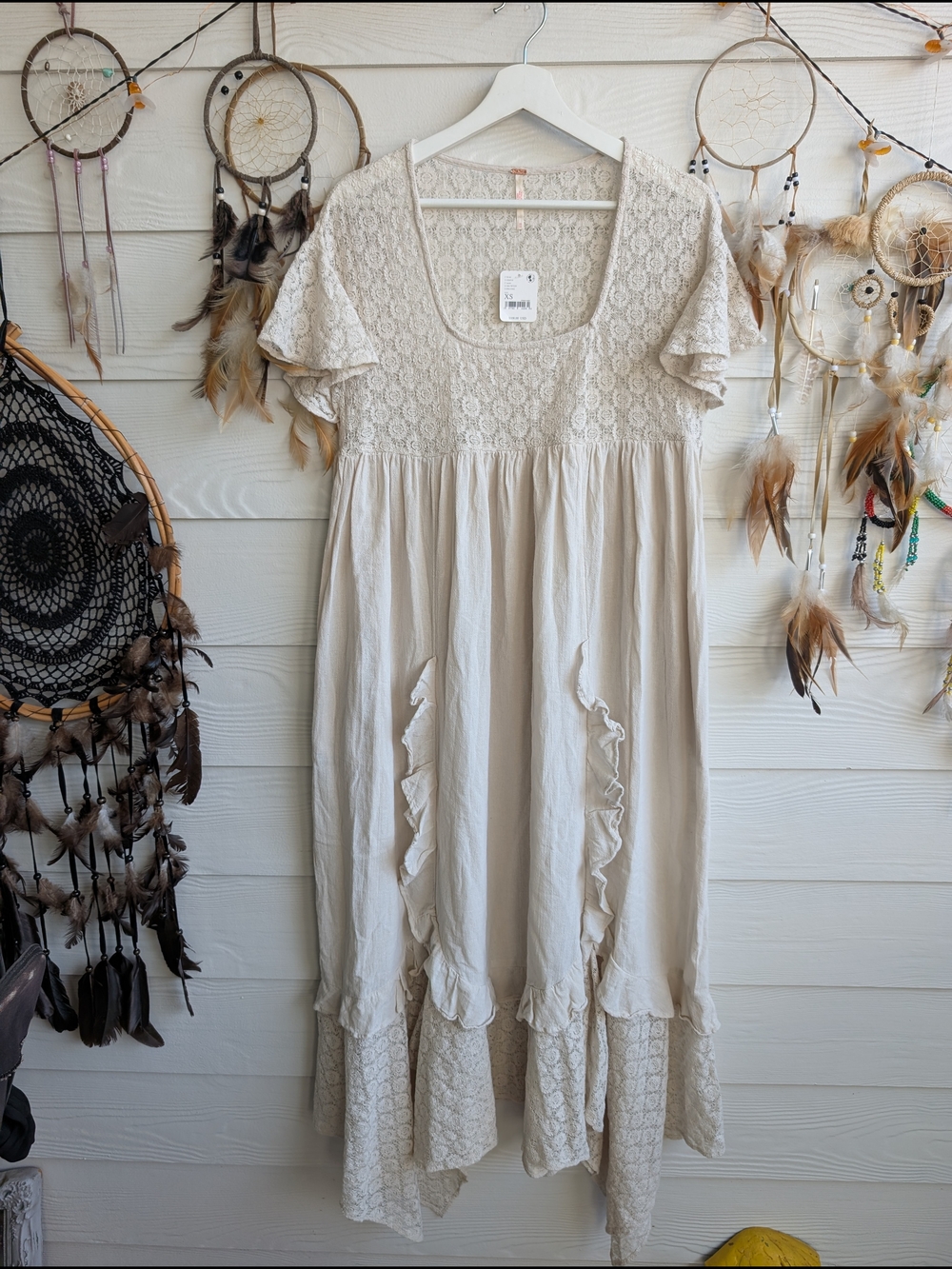 Free People Bring the Romance Midi Bohemian Lace-Inset Maxi Dress in Neutral - Picture 8 of 8